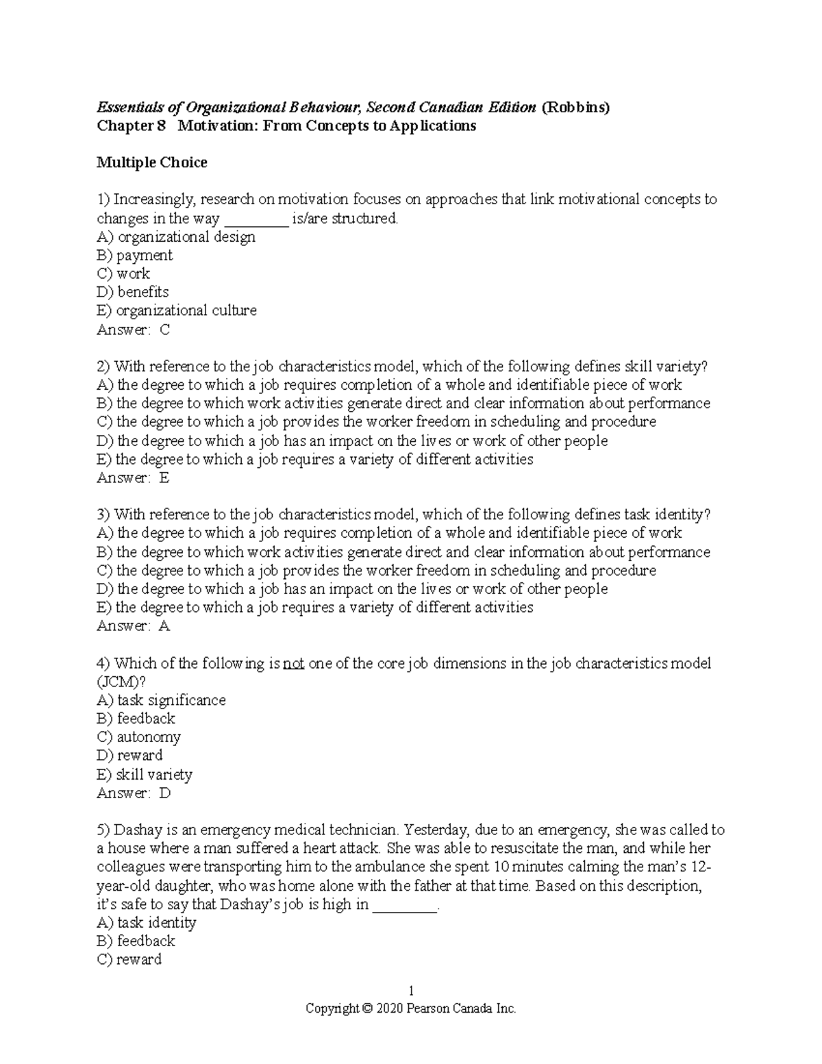 Motivation Concepts from Chapter 8 - Essentials of Org Behaviour (OB ...