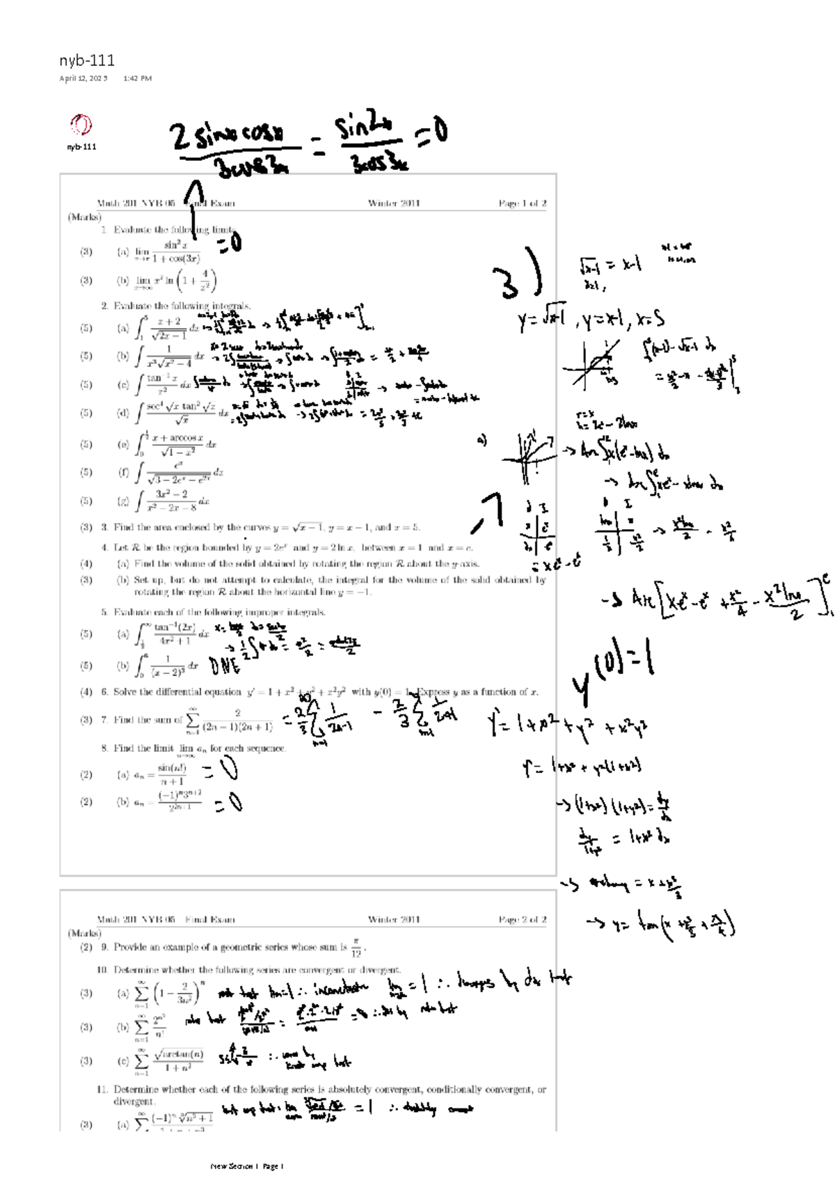 Math 141 practice exam with answers - Math 141 - nyb- nyb- 111 April 12 ...