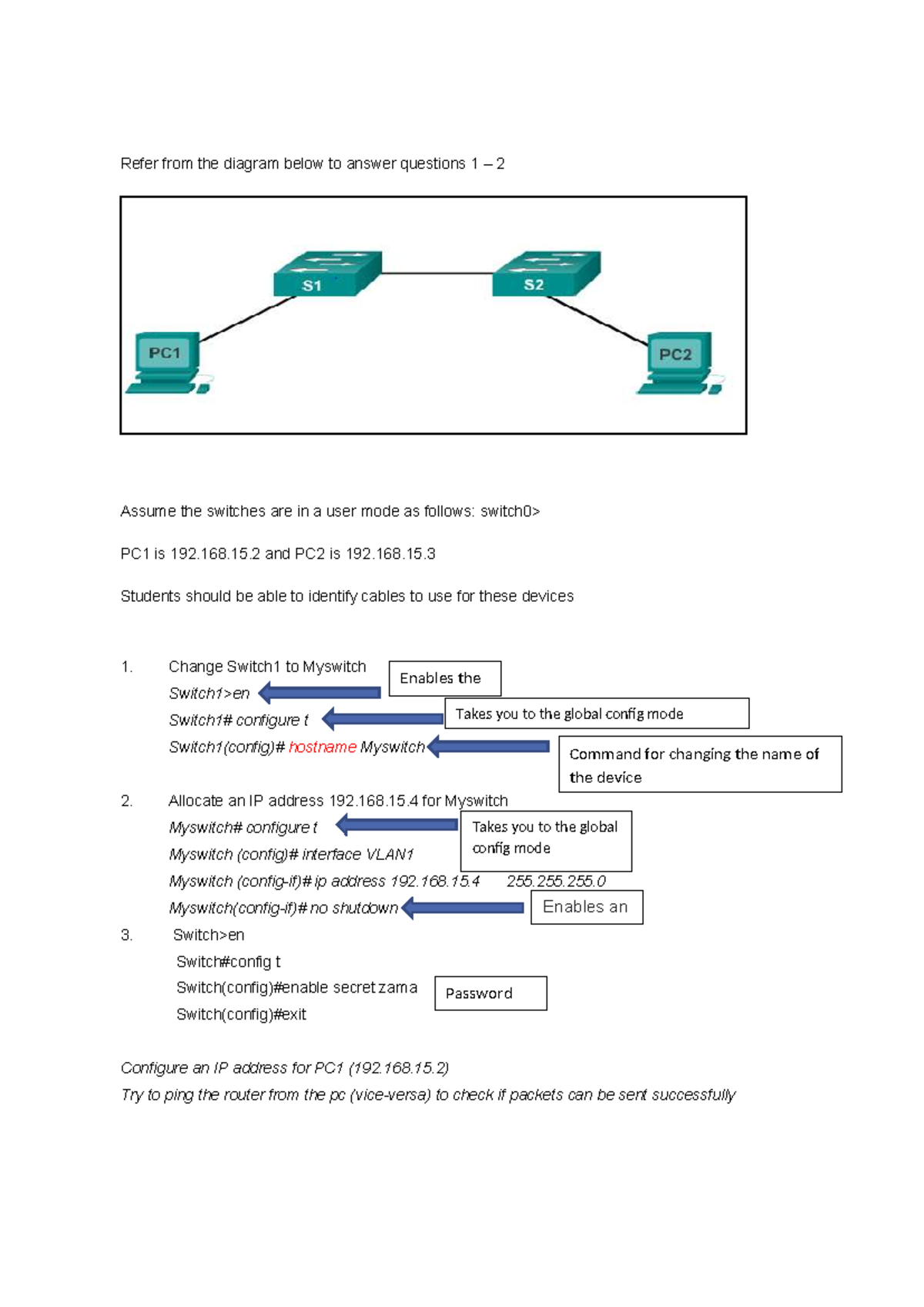 Prac - Configuring switches and IP addresses for network devices - Studocu