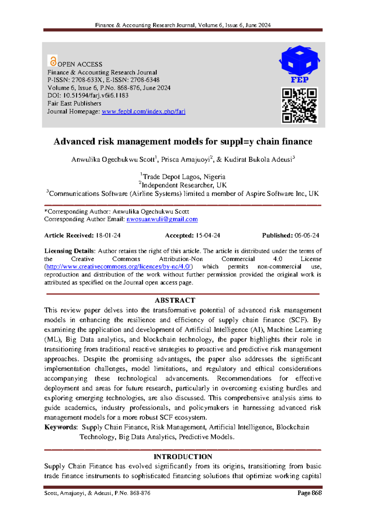 Advanced Risk Management Models in SCF: Insights & Challenges - Studocu