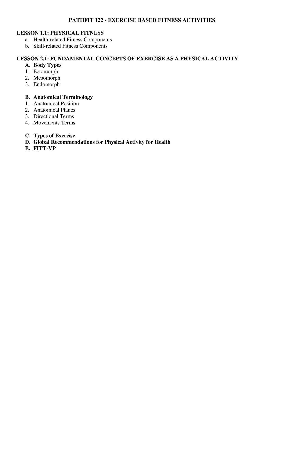 PATHFIT 122 LESSON 1 & 2: FITNESS COMPONENTS & EXERCISE CONCEPTS - Studocu