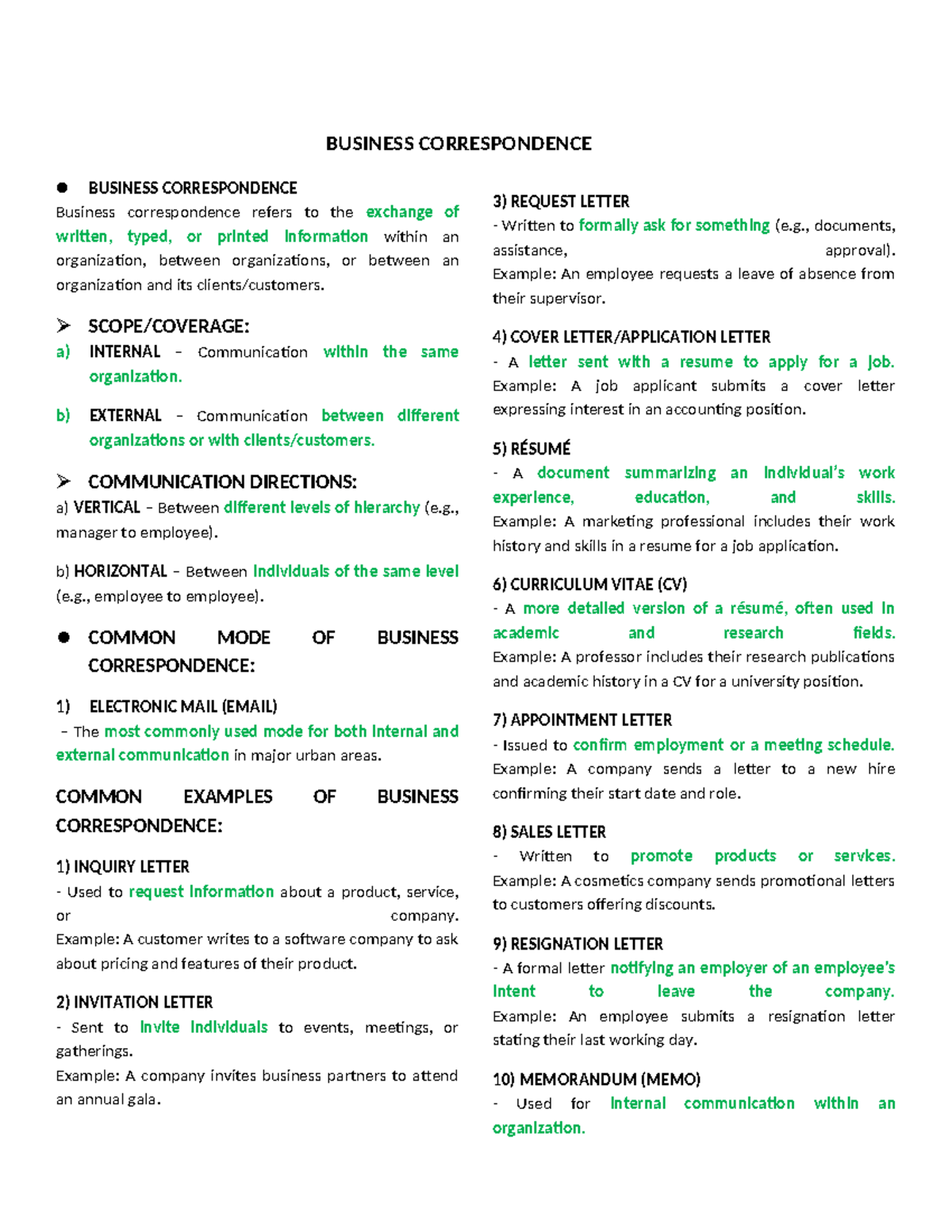 Business Correspondence Reviewer - BUSINESS CORRESPONDENCE Business ...