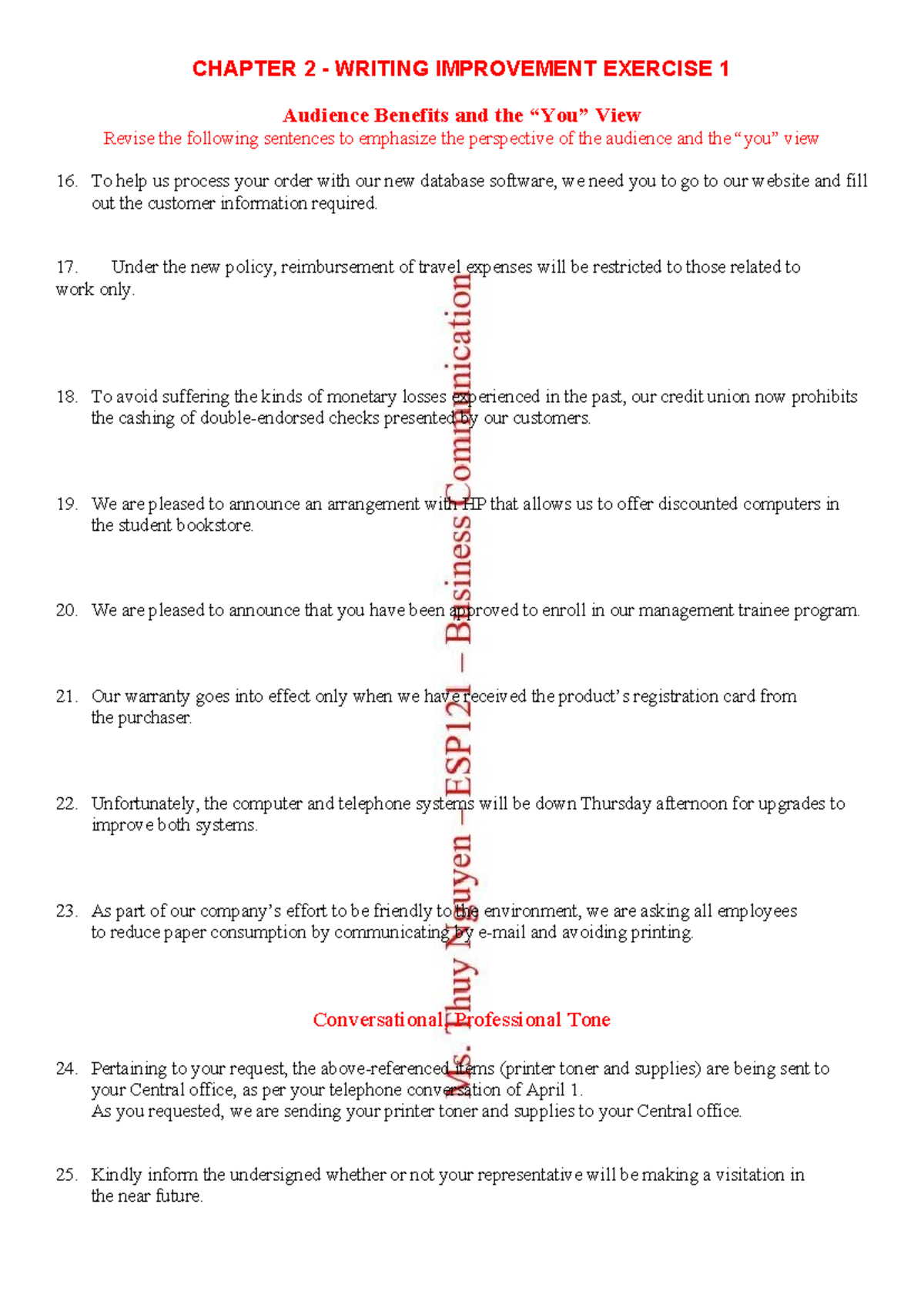 Chapter 2 - Handout - TACN 2 CÔ THUỲ - CHAPTER 2 - WRITING IMPROVEMENT ...