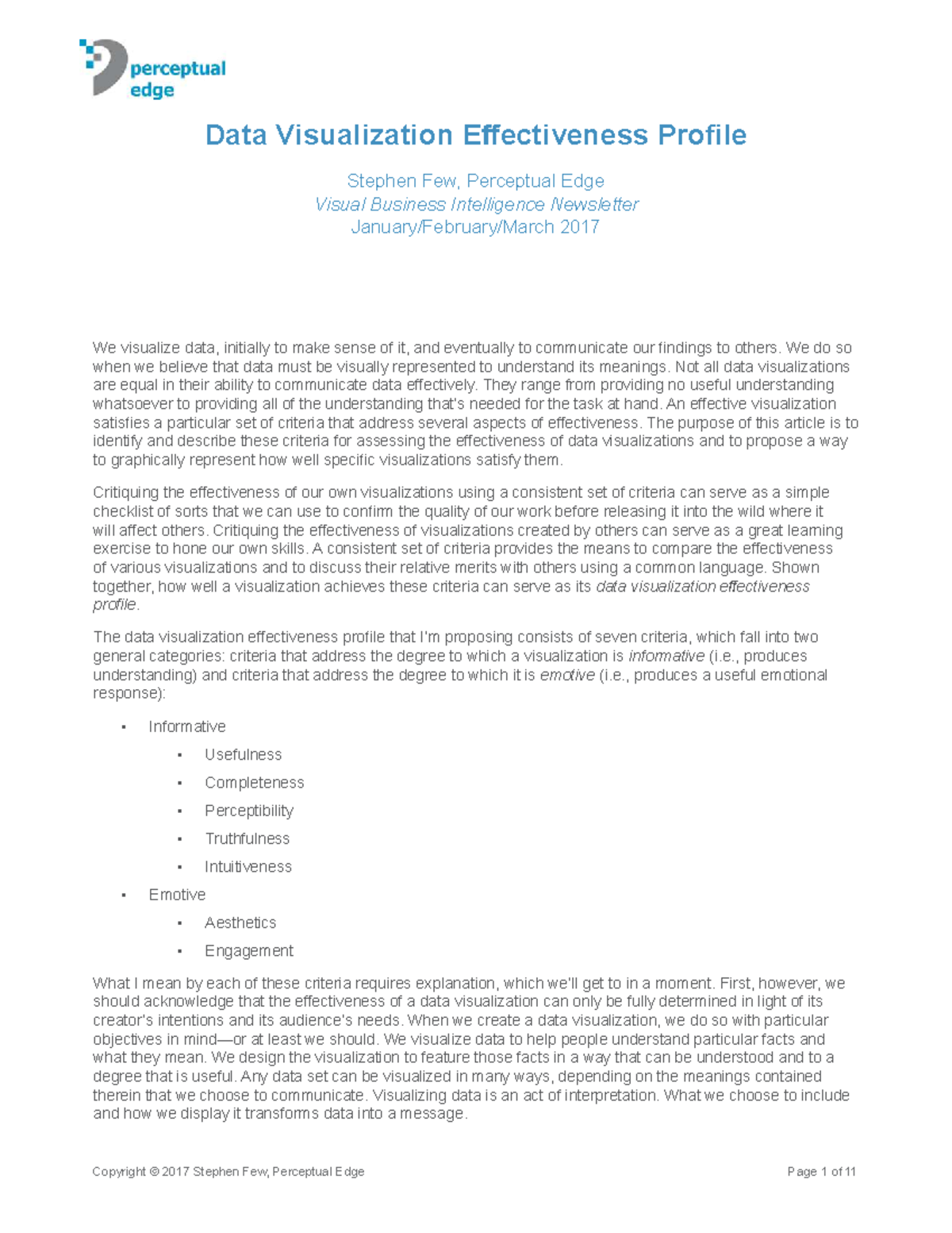 Data Visualization Effectiveness Profile: Criteria and Insights - Studocu