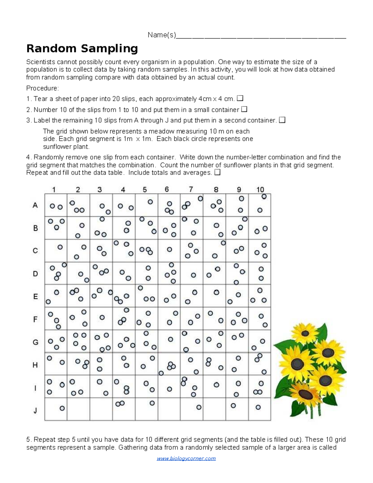 Random Sampling Activity - BIO 101 Lab Exercise - Studocu