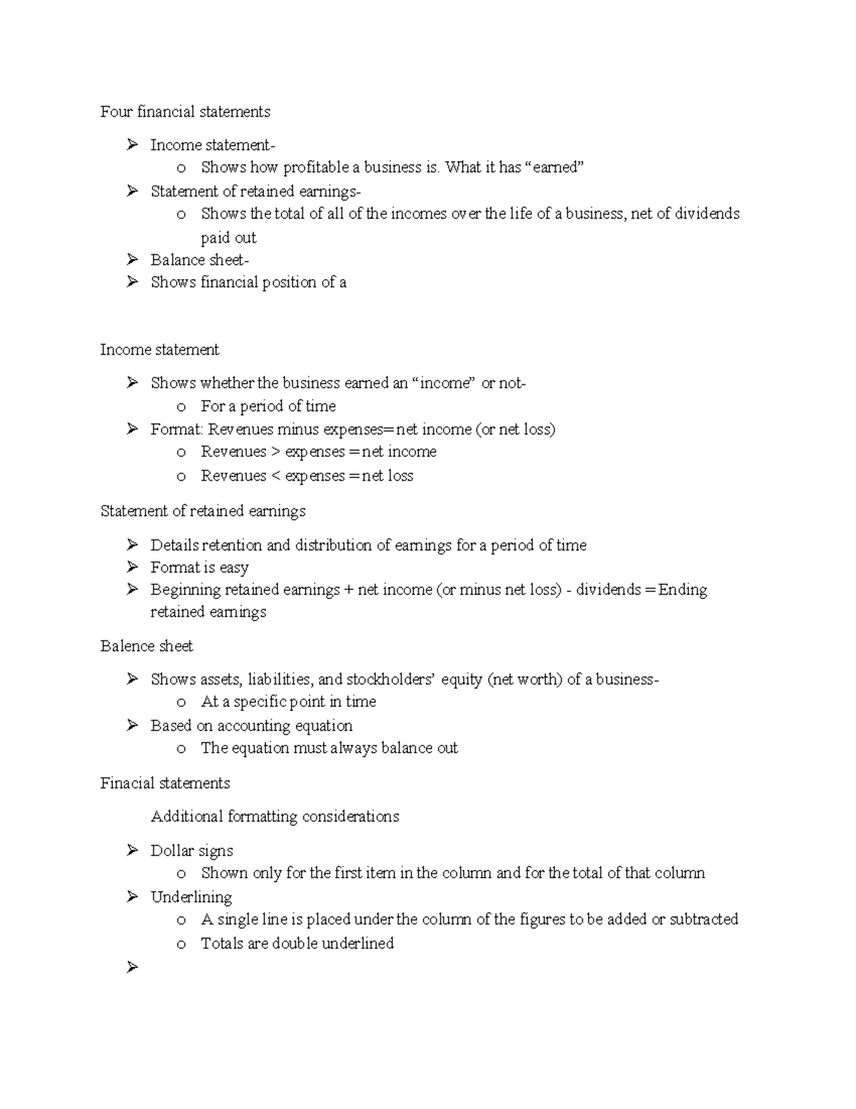 ACCT 213 Notes: Overview of Four Financial Statements - Studocu