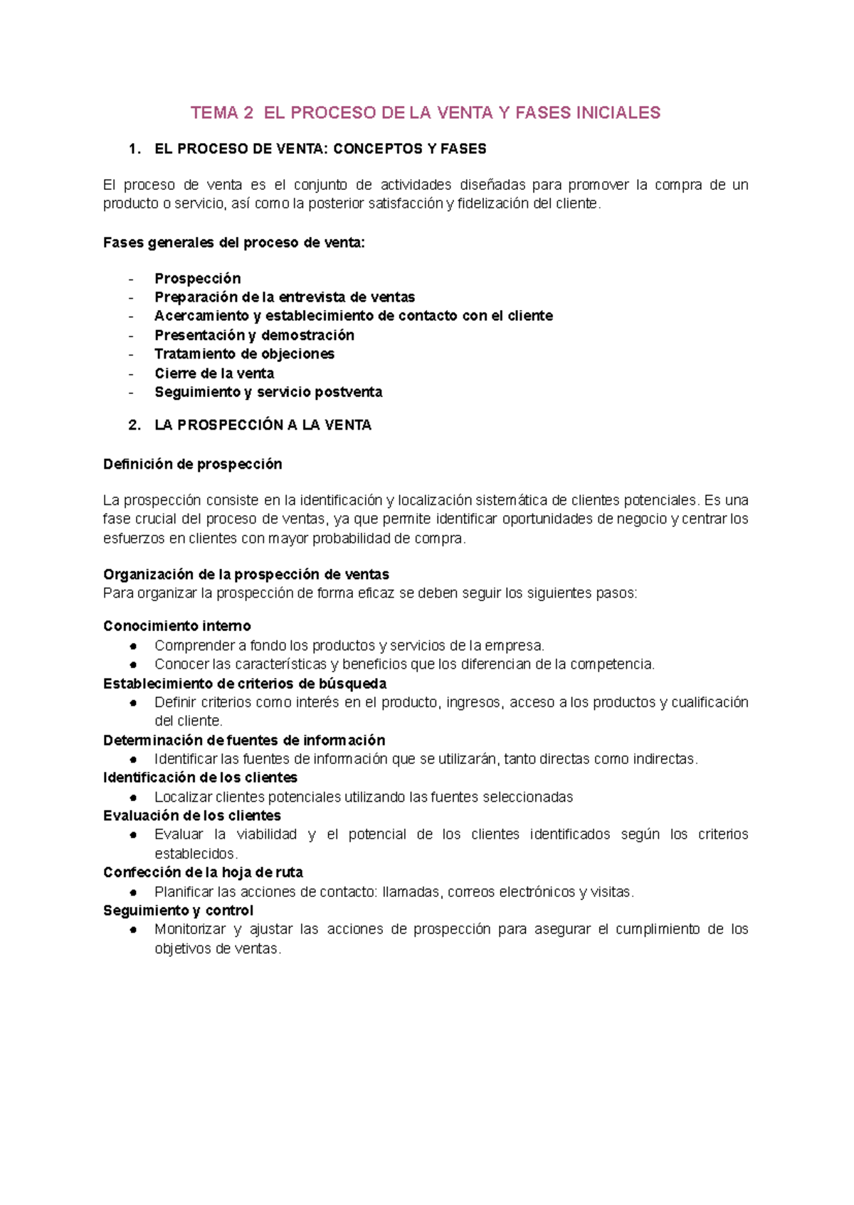 TEMA 2: El Proceso de Venta y Fases Iniciales - Conceptos Clave - Studocu