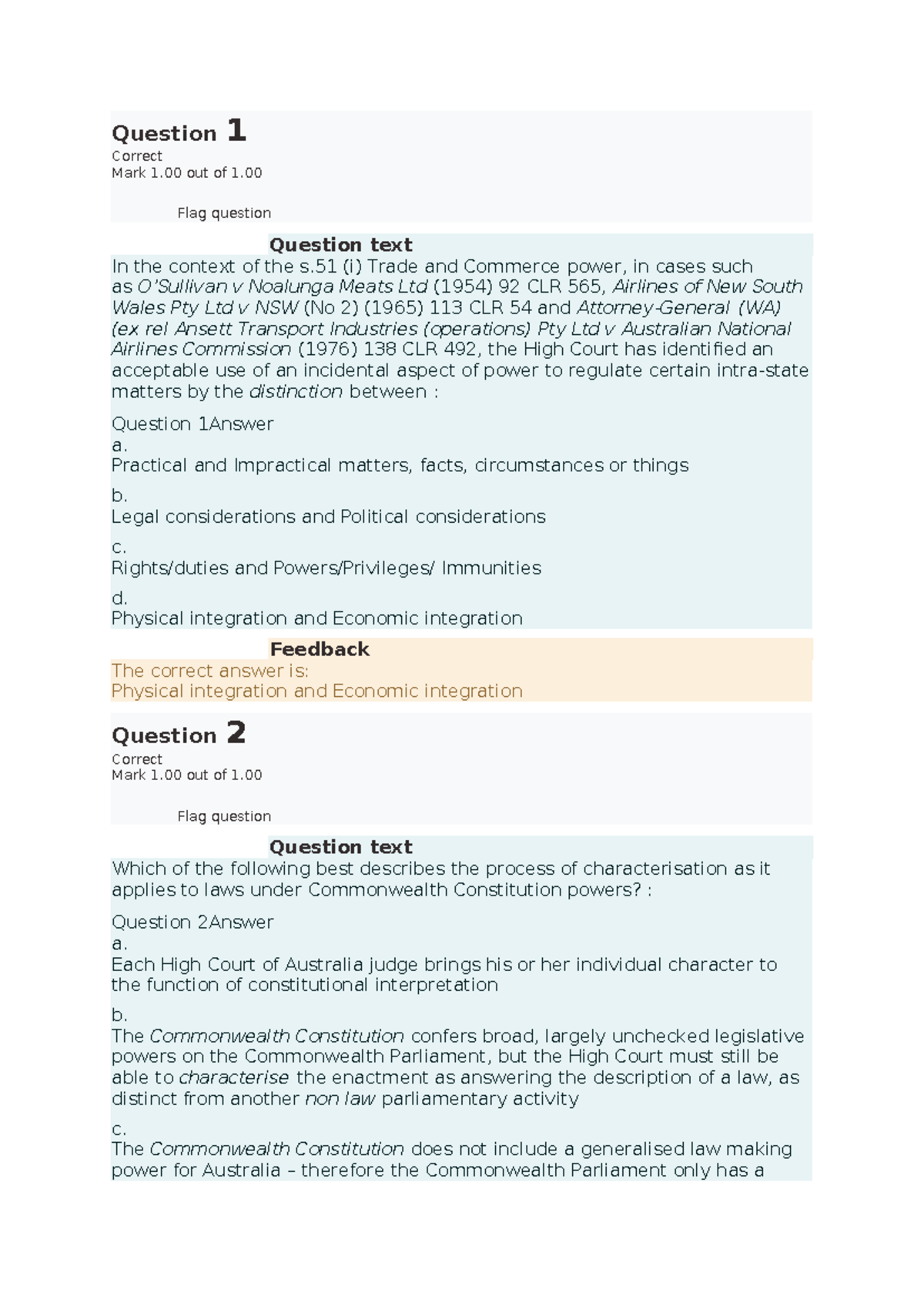 Quiz A Questions and Answers - Question 1 Correct Mark 1 out of 1. Flag ...