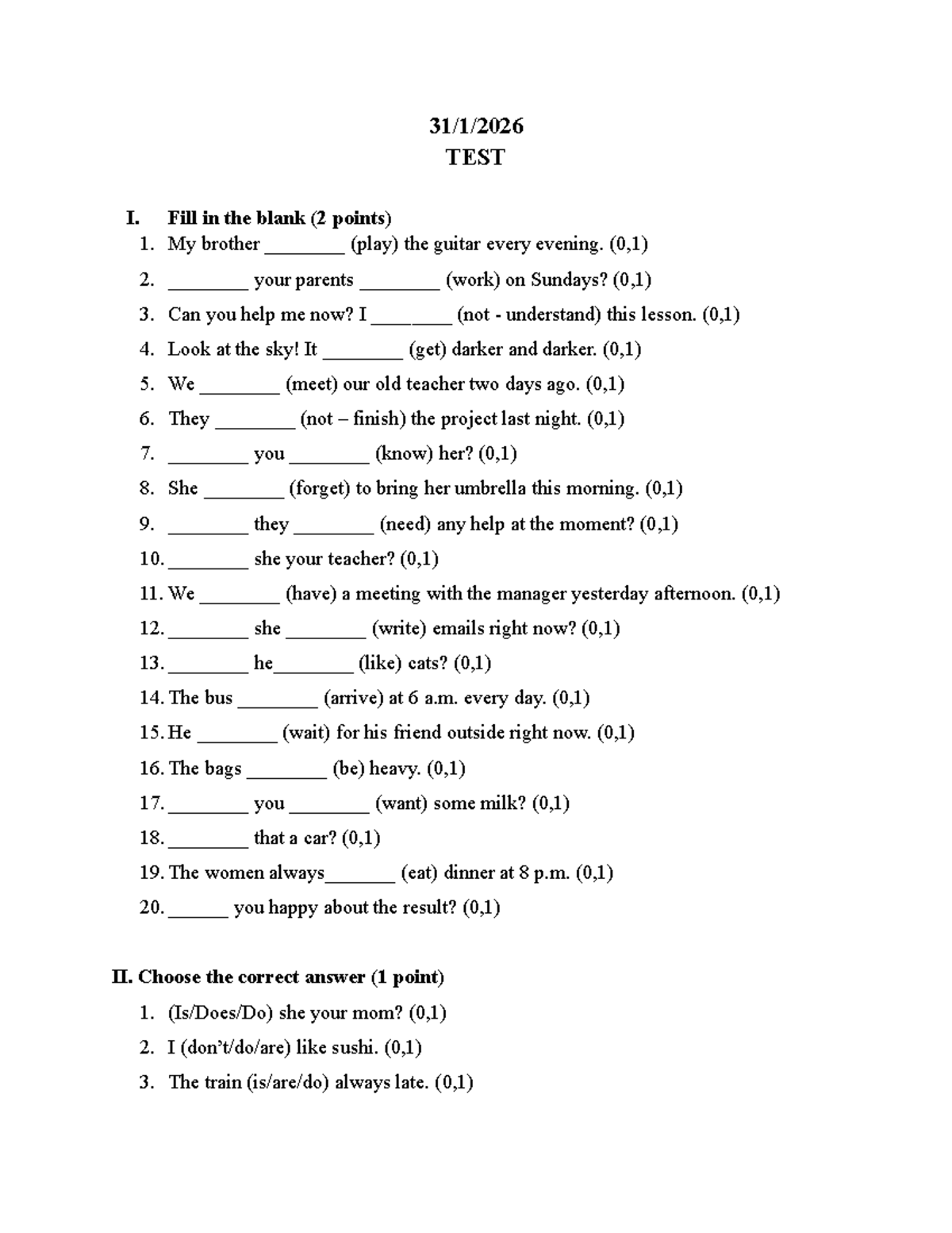 TEST 31: Present Simple & Continuous Practice Exercises - Studocu