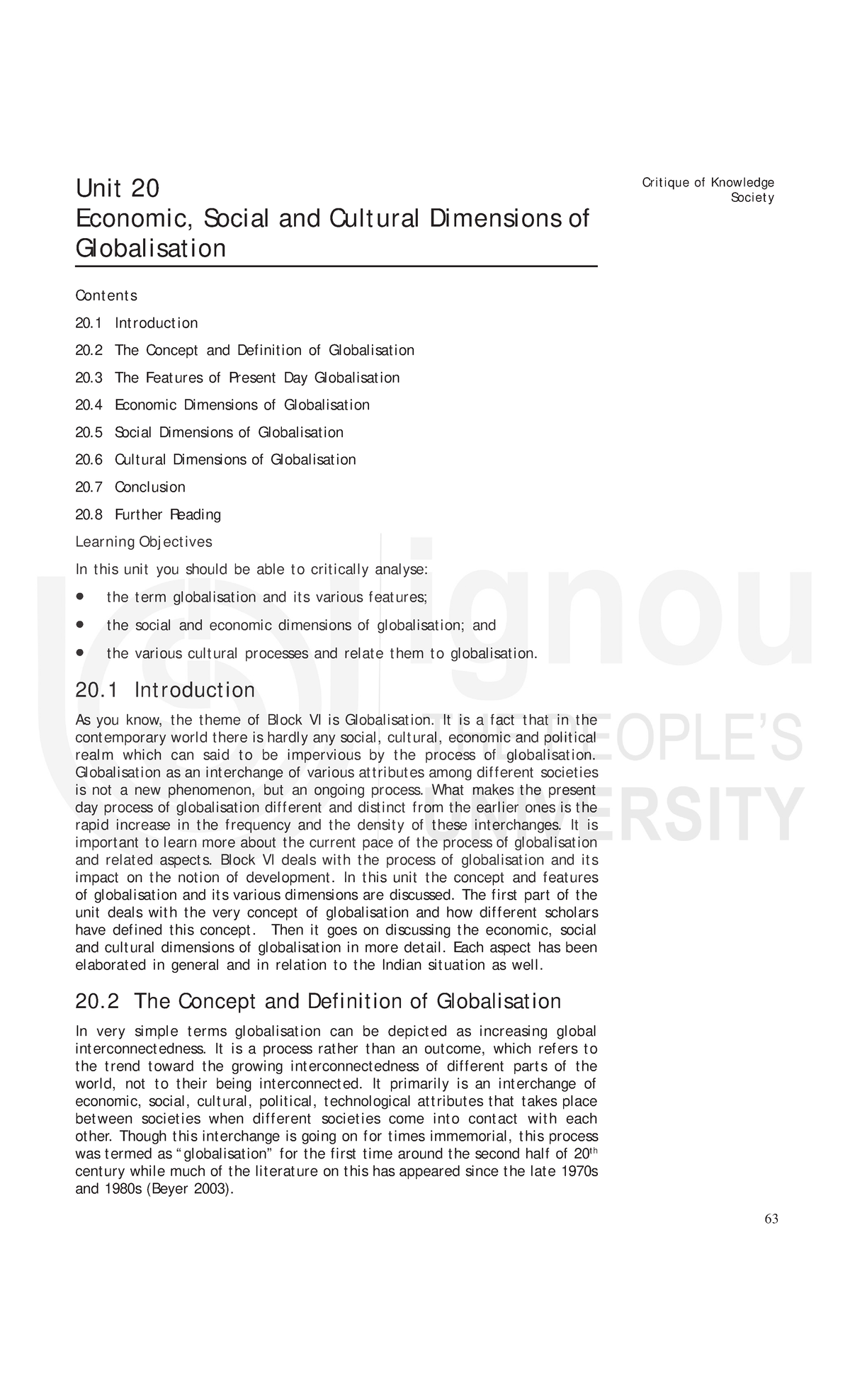 Block-6 - Globalisation - Critique of Knowledge Unit 20 Society ...
