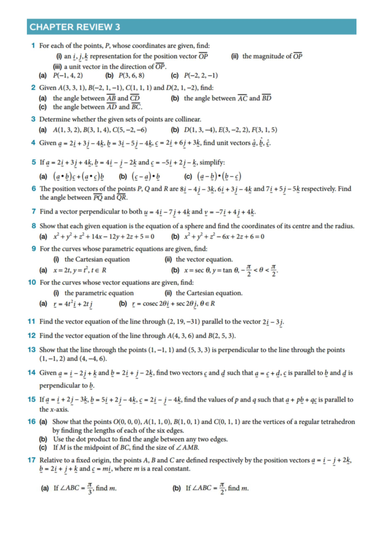 3D Vectors Chapter Review NSM - Studocu