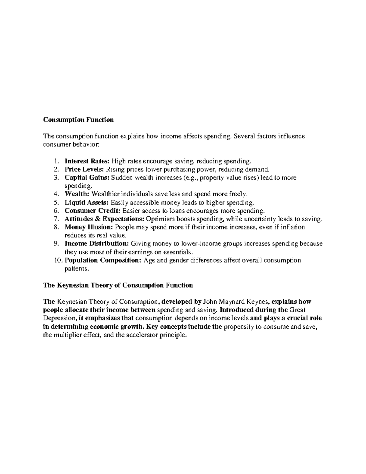 Consumption Function - Several factors influence consumer behavior: 1 ...