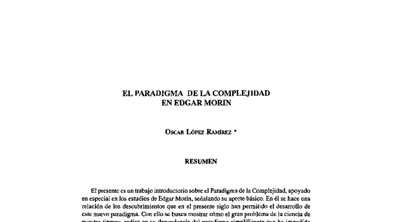 EL PARADIGMA DE LA COMPLEJIDAD EN EDGAR MORIN - RESUMEN Y ANÁLISIS ...