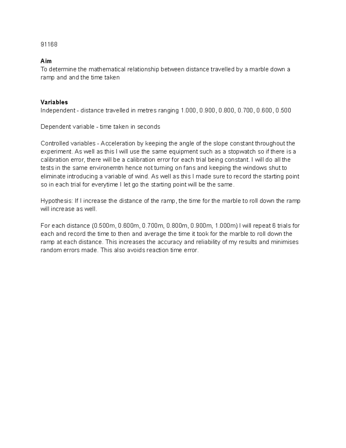 91168 Level 2 Physics Practical: Marble Ramp Experiment Analysis - Studocu