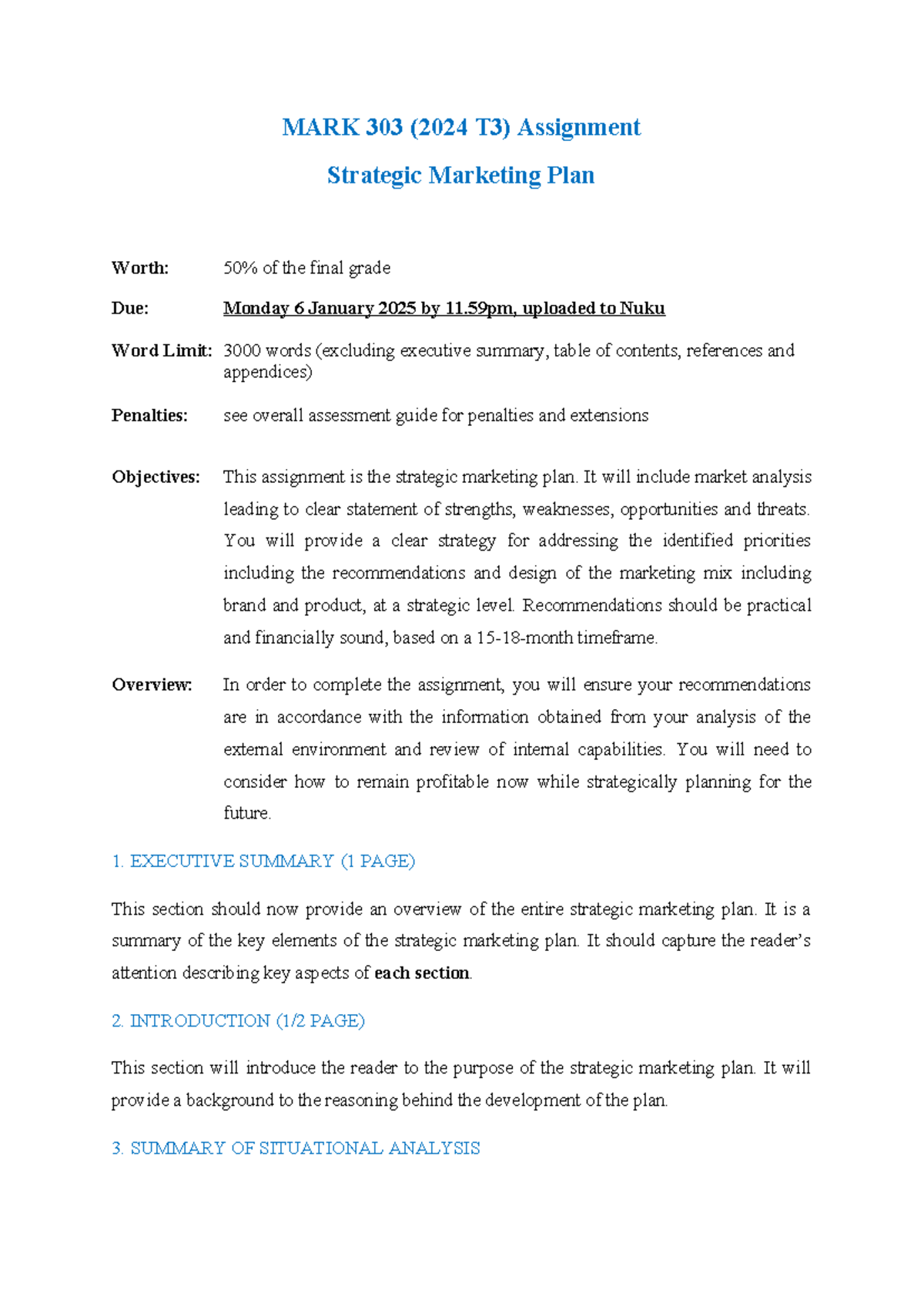 Assignment 2 Strategic Marketing Plan 2024 - MARK 303 (2024 T3 ...
