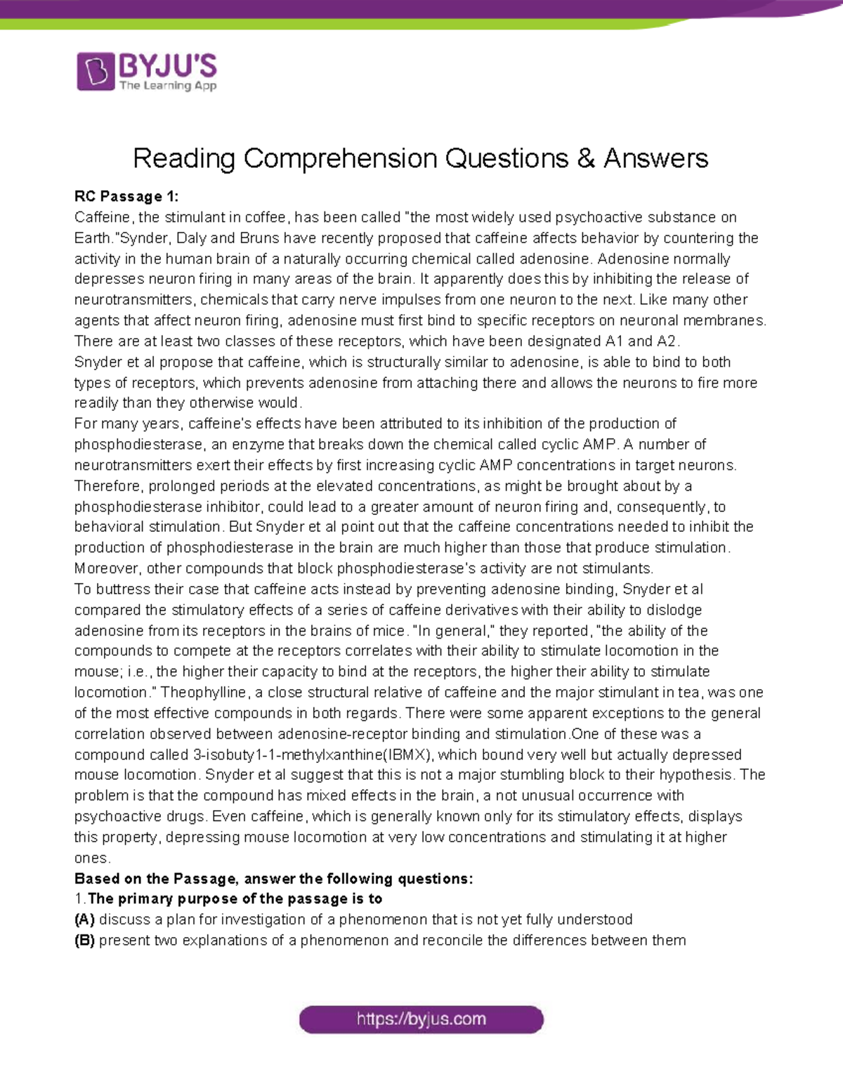 RC Questions & Answers: Caffeine's Effects on Behavior and Intuition ...