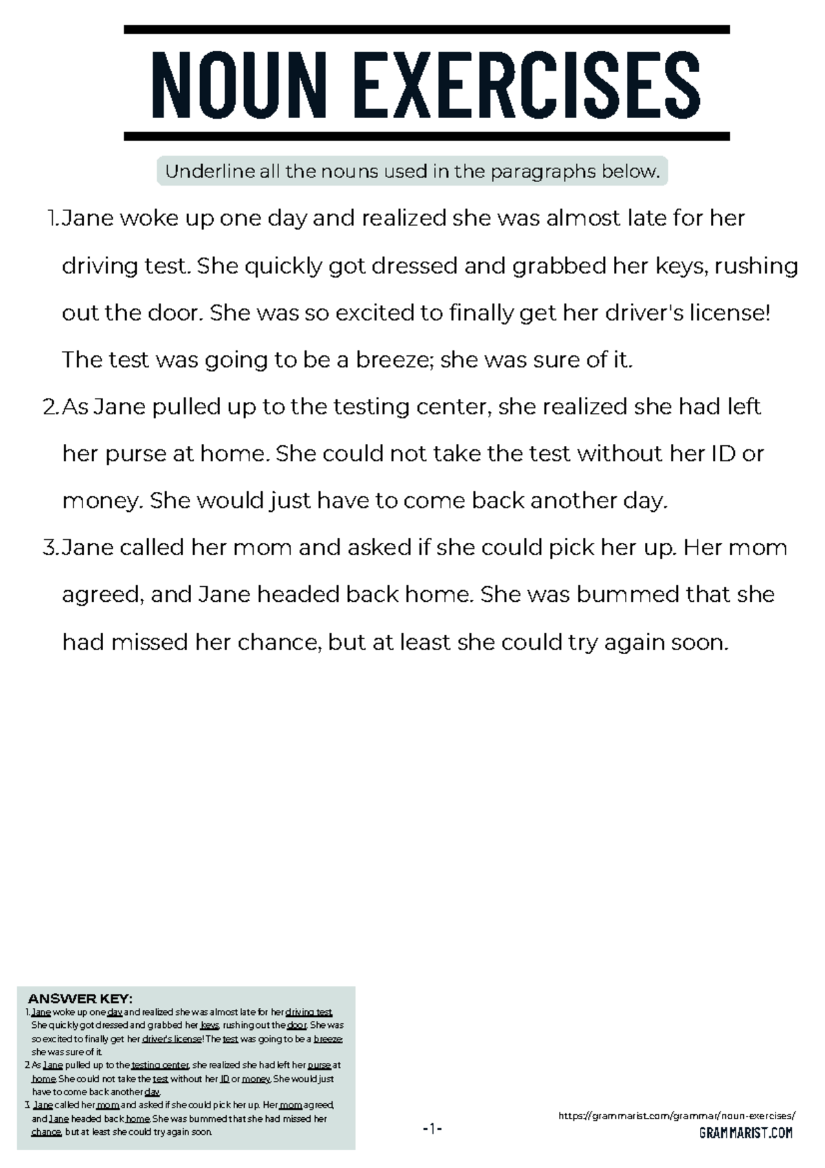 NOUN EXERCISES: Identifying and Classifying Nouns - Studocu