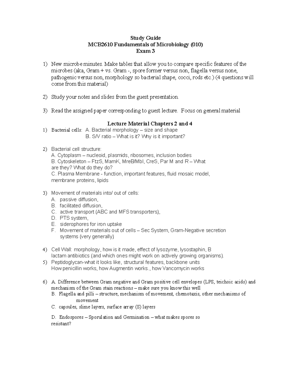 Study Guide MCB2610 Fundamentals of Microbiology (010) Exam 3 Overview ...
