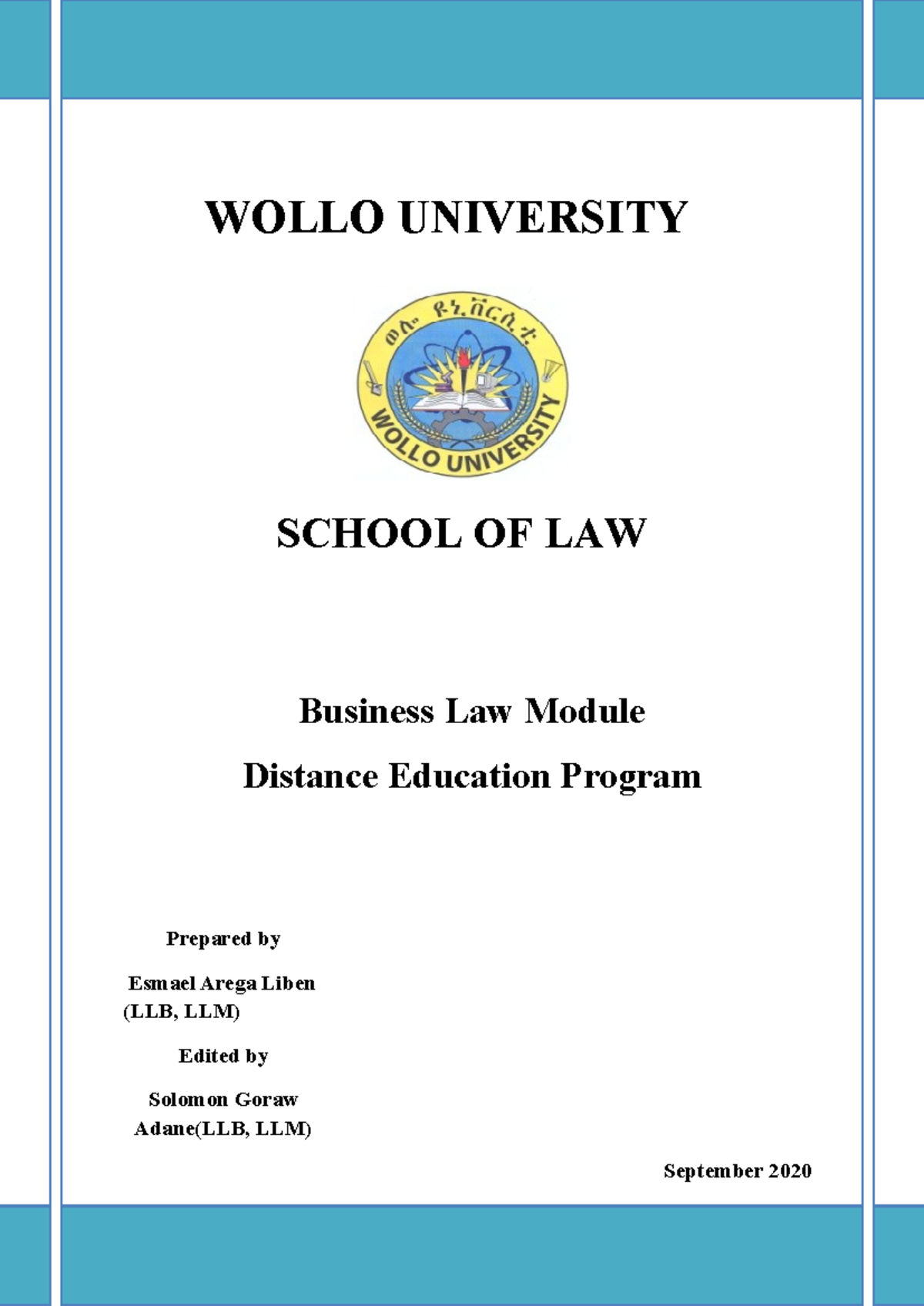 Business Law Module Overview - WOLLO UNIVERSITY Distance Education ...