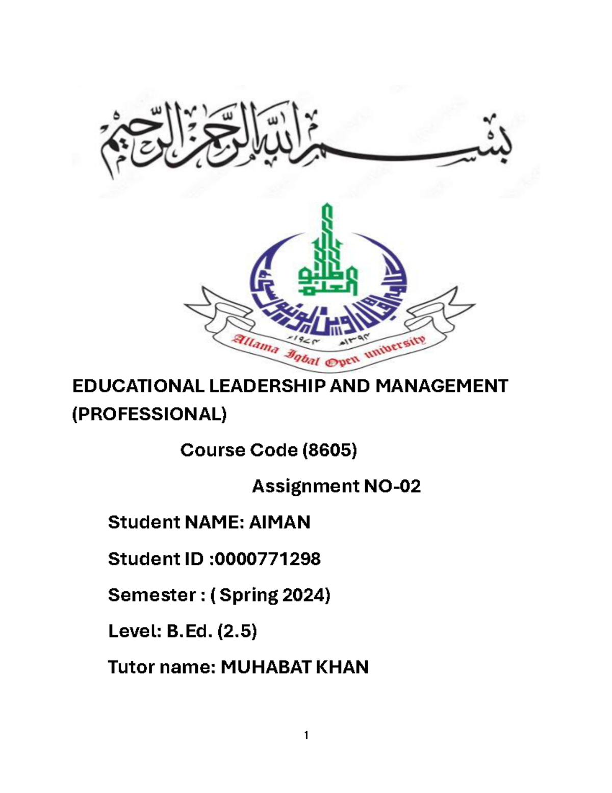 8605-2 Aiman - Assignment 02: Budgeting & Learning Resource Management ...