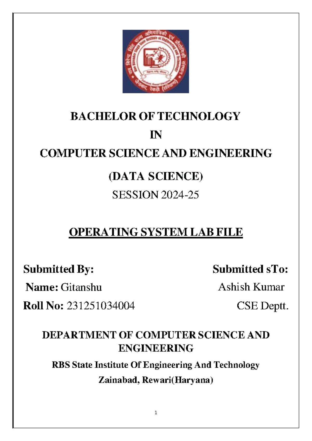 CSE 231251034004: Operating System Lab File - Shell Scripting ...