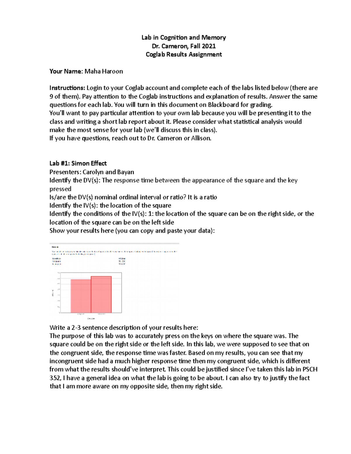 Coglab Results Analysis for PSCH 352 - Fall 2021 Lab Assignments - Studocu