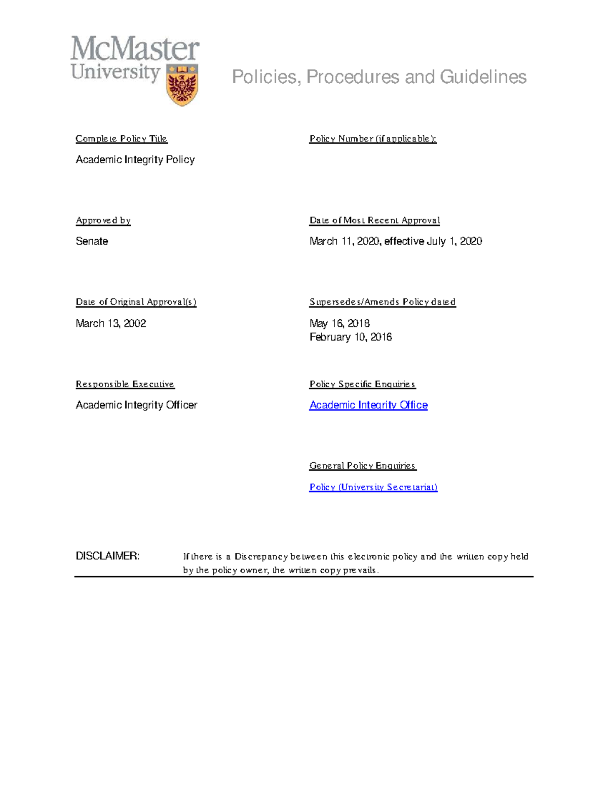 Academic Integrity Policy (Course Code: AIP 2020) - Guidelines and ...