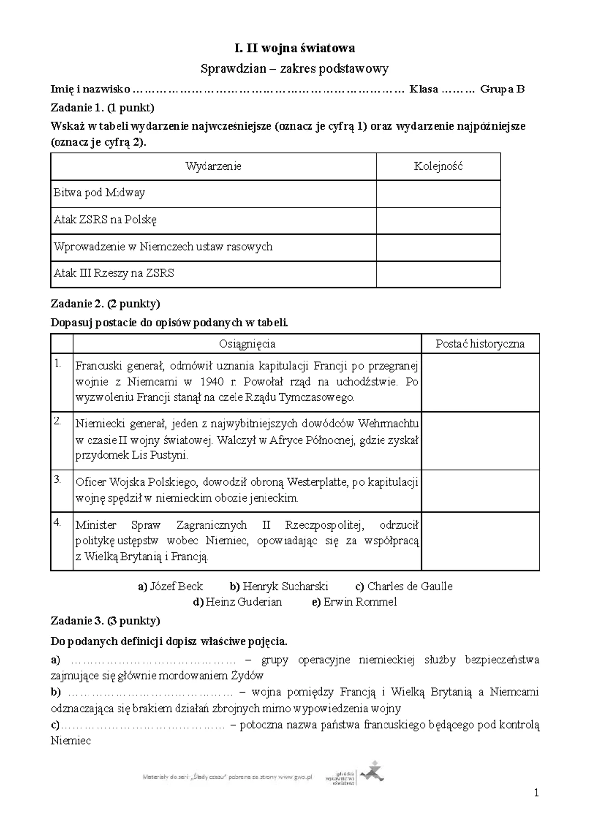 Sprawdzian Kl.6 2 Wojna światowa Przygotowanie www.studocu.com