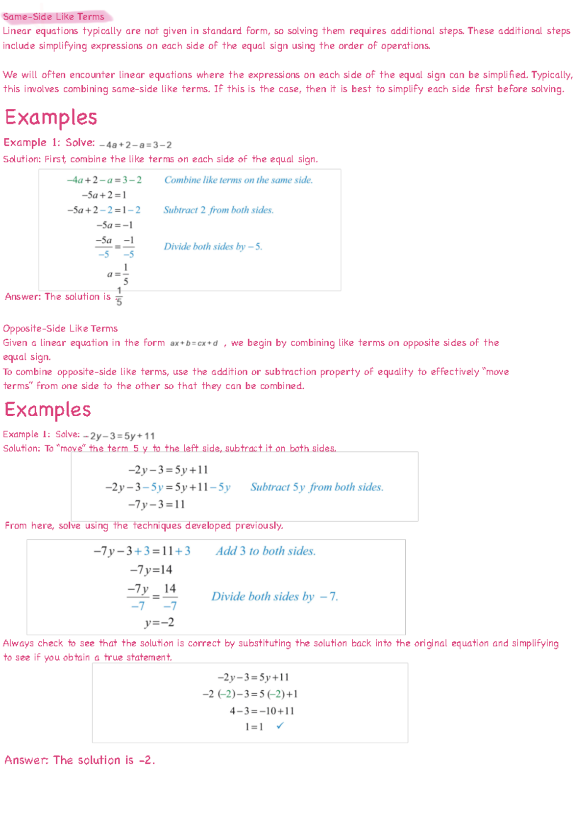 Combining Like Terms in Linear Equations: A Guide - Studocu