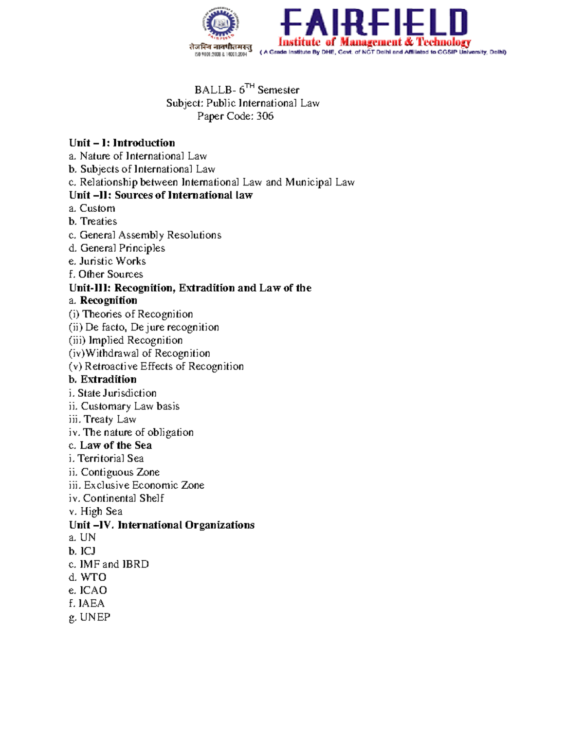 BALLB-6TH Sem: Public International Law Overview and Key Concepts - Studocu
