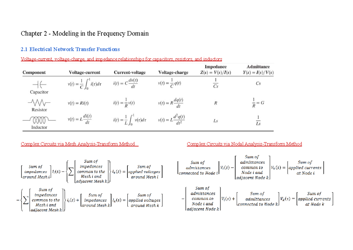 C2-C5 Chapter 2: Frequency Domain Modeling & Transfer Functions - Studocu
