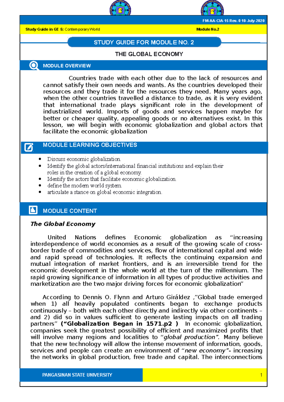 TCW Module 2 Study Guide: Understanding the Global Economy - Studocu