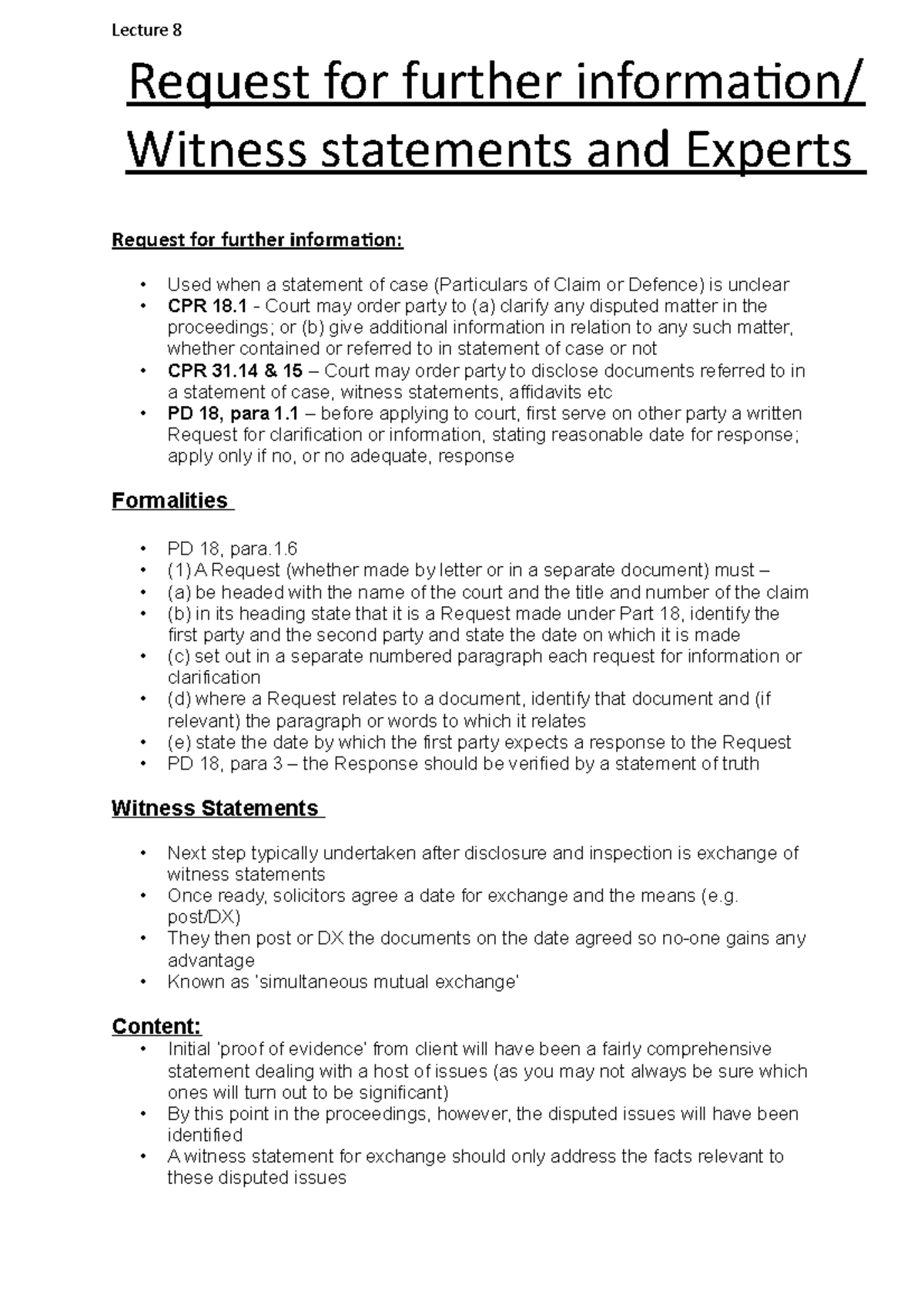 Request for further information- lecture 8 - Request for further ...