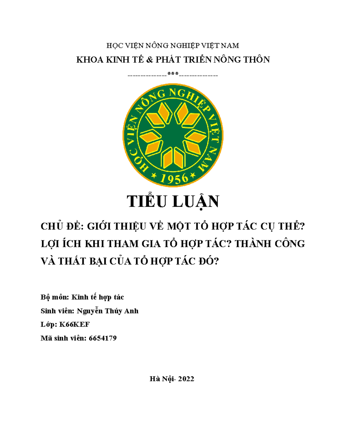KTHT-Nguyễn Thúy Anh-6654179 - HỌC VIỆN NÔNG NGHIỆP VIỆT NAM KHOA KINH ...