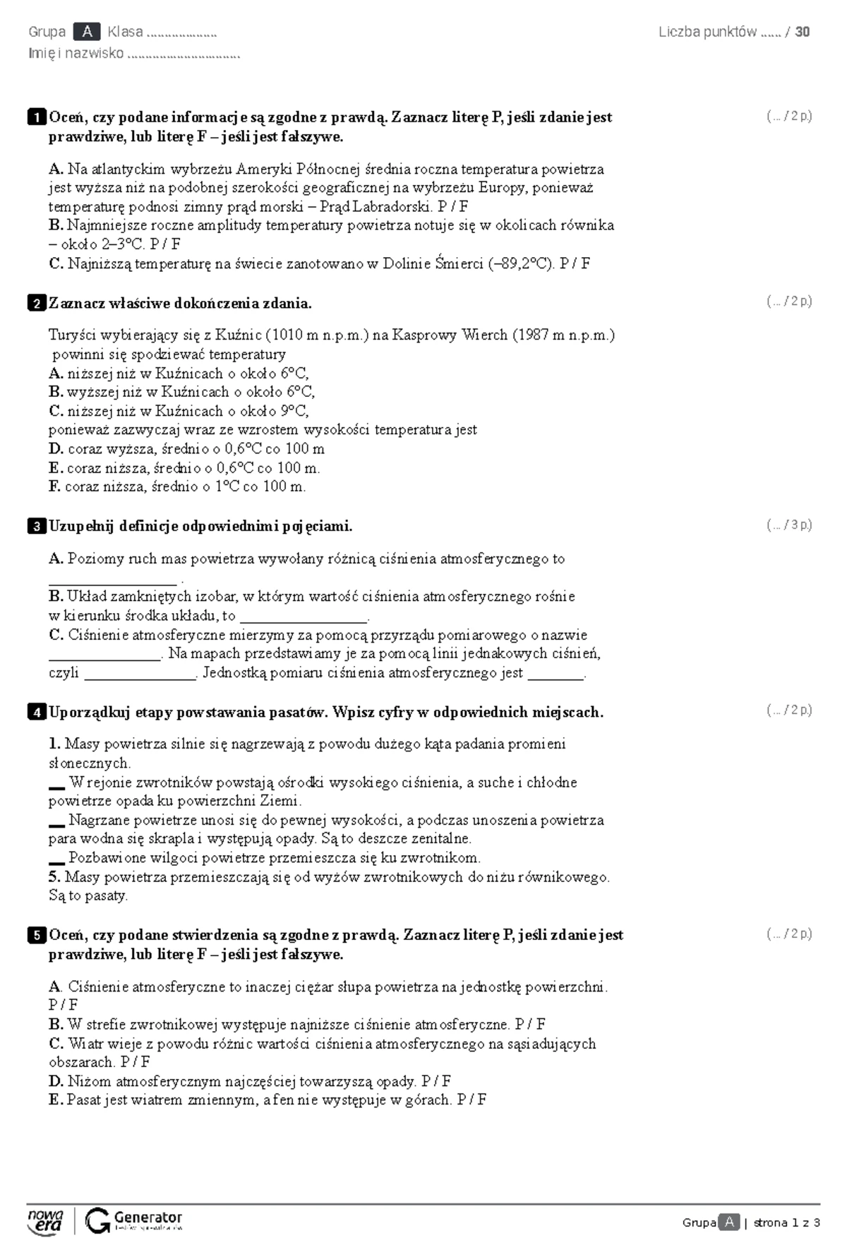 Sprawdzian Z Fizykii Z Dziąłu Astronomia www.studocu.com