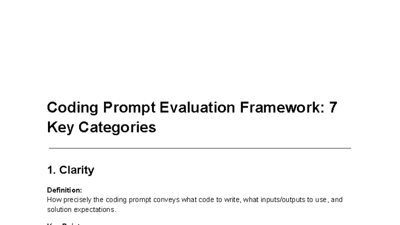 Coding Prompt Evaluation Framework: 7 Key Categories for CS 101 - Studocu