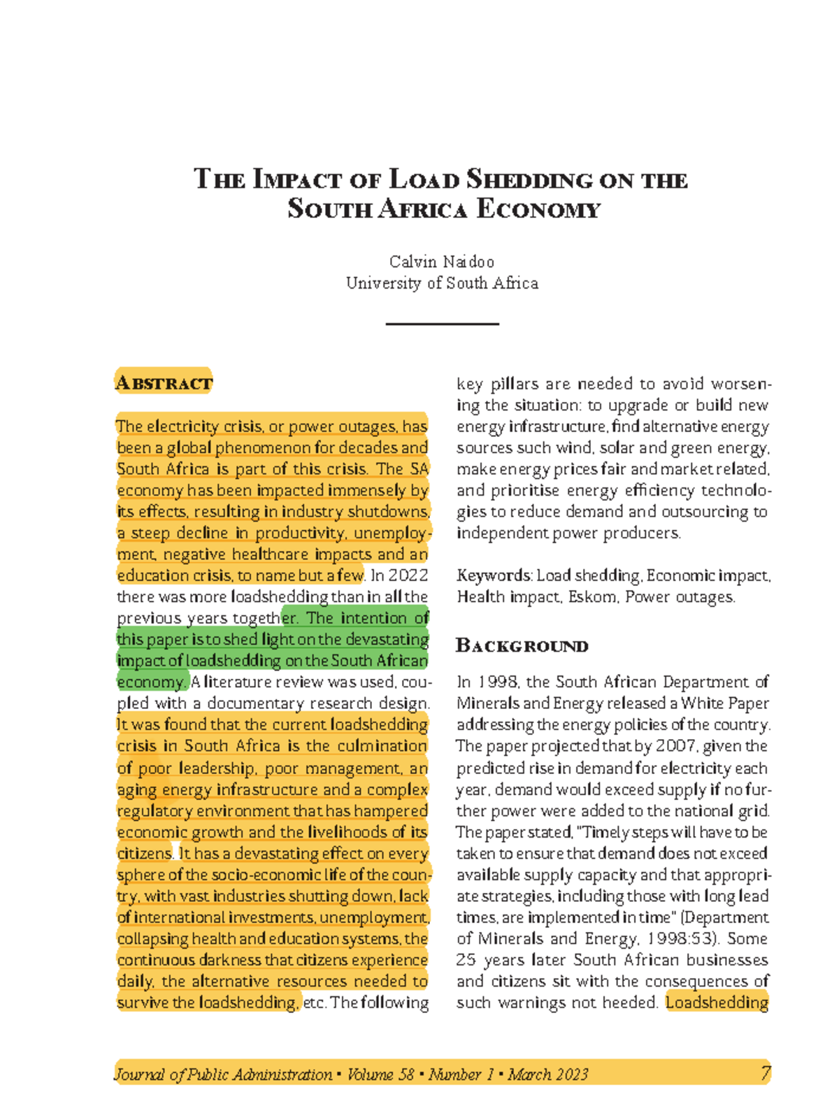 The Economic Impact of Load Shedding on South Africa (Naidoo 2023 ...