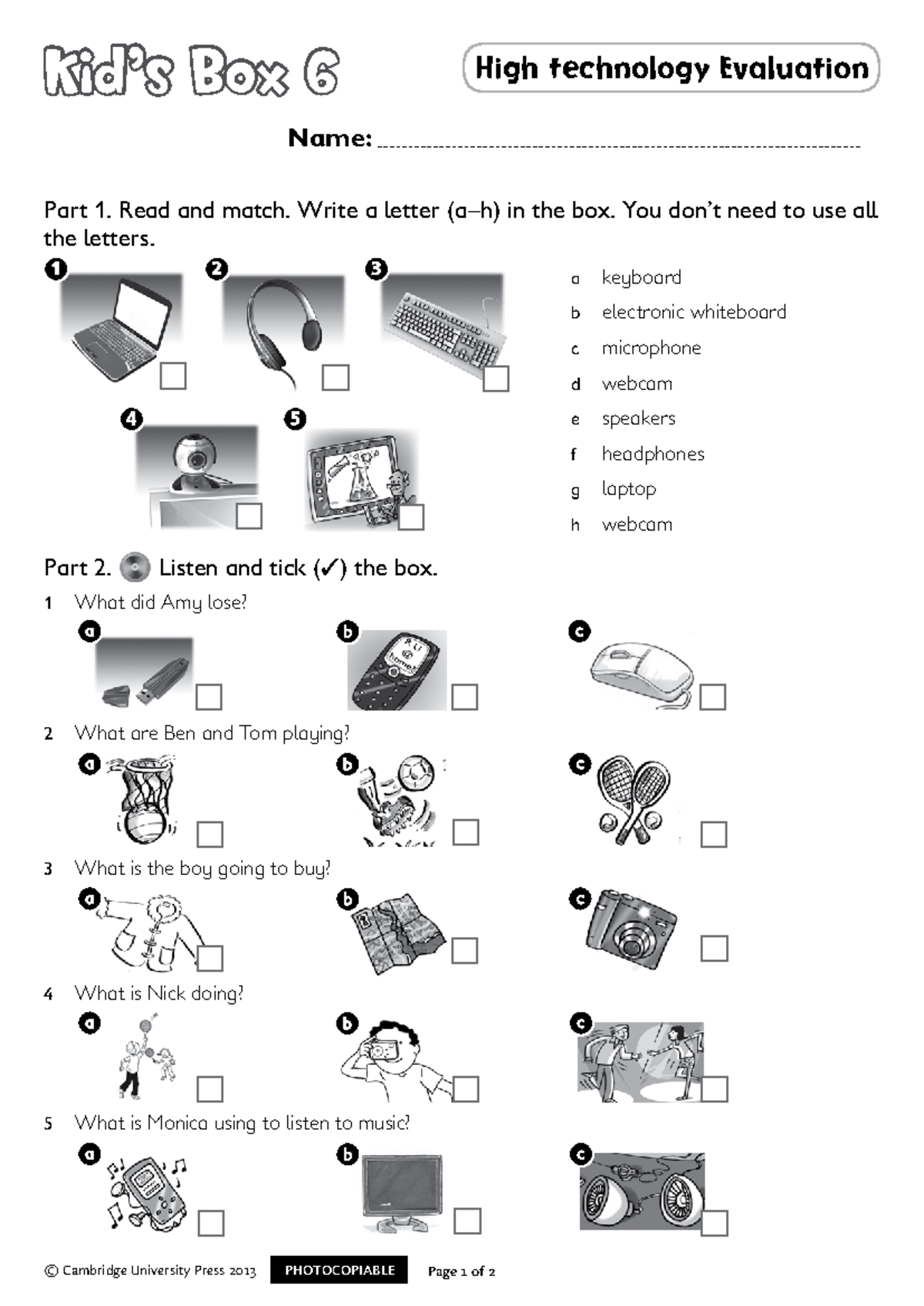 Kid's Box 6 - Evaluation Tests and Answer Keys - Studocu
