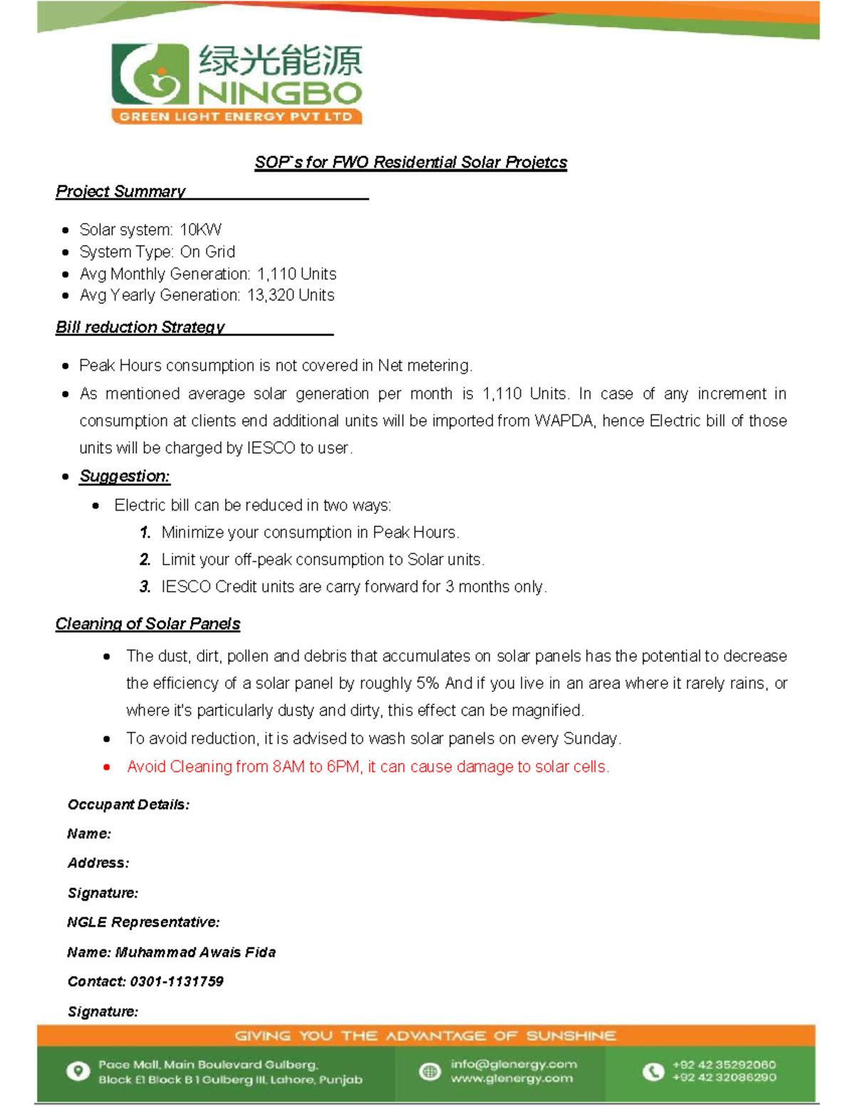 10KW SOP FWO - Solar Infrastructure Project Guidelines and Strategies ...