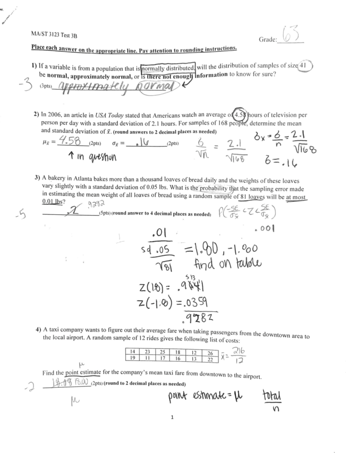 MAIST 3123 Final Exam Test 3 - Statistical Analysis Questions - Studocu