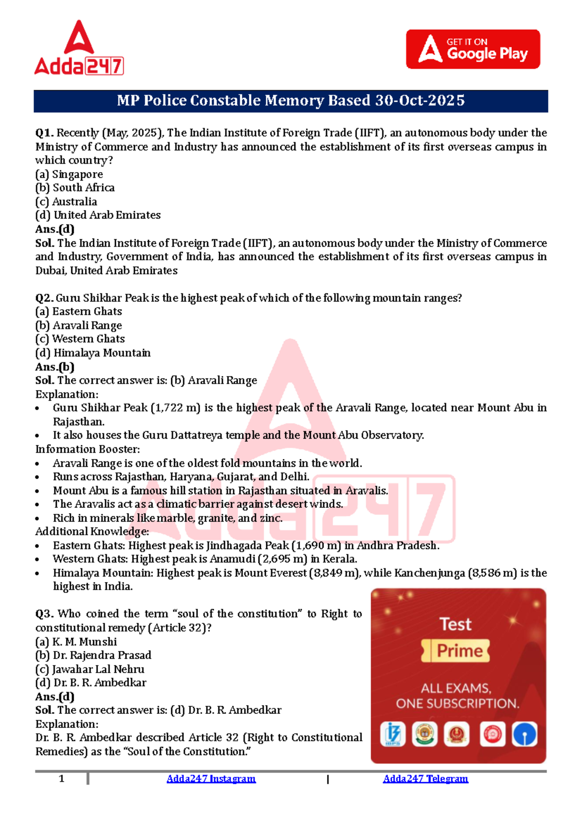 MP Police Constable Memory Based Paper - 30 Oct 2025 - Studocu