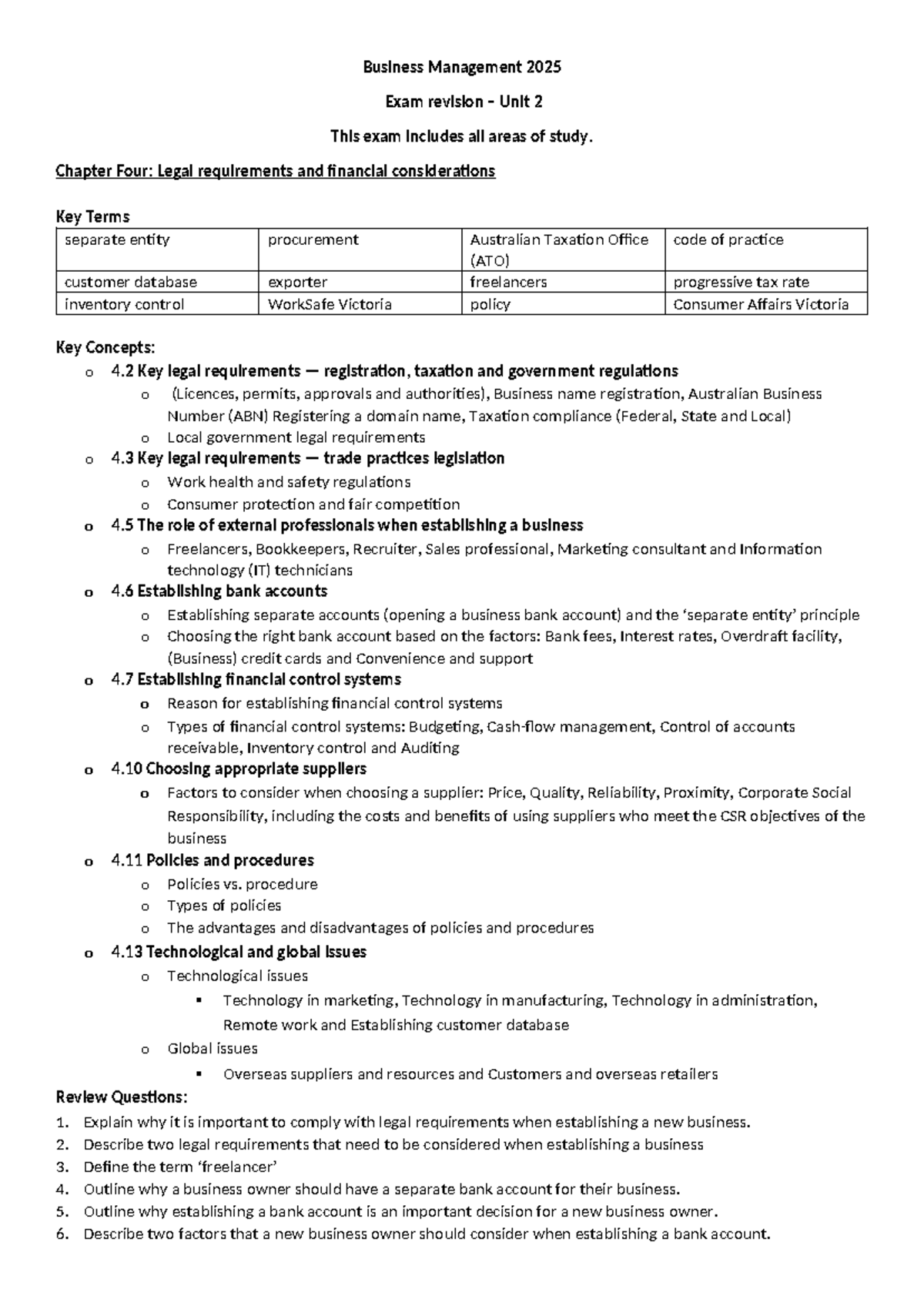 Business Management 2025 Unit 2 Exam Revision Notes - Studocu