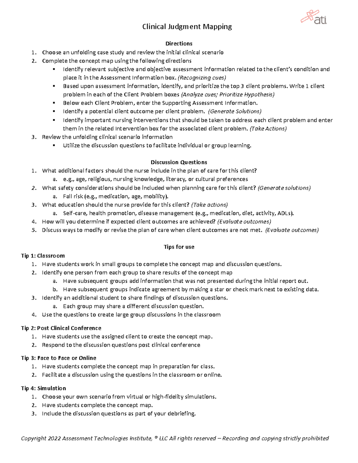 CJ Mapping Activity - ATI CONCEPT MAP - Clinical Judgment Mapping ...
