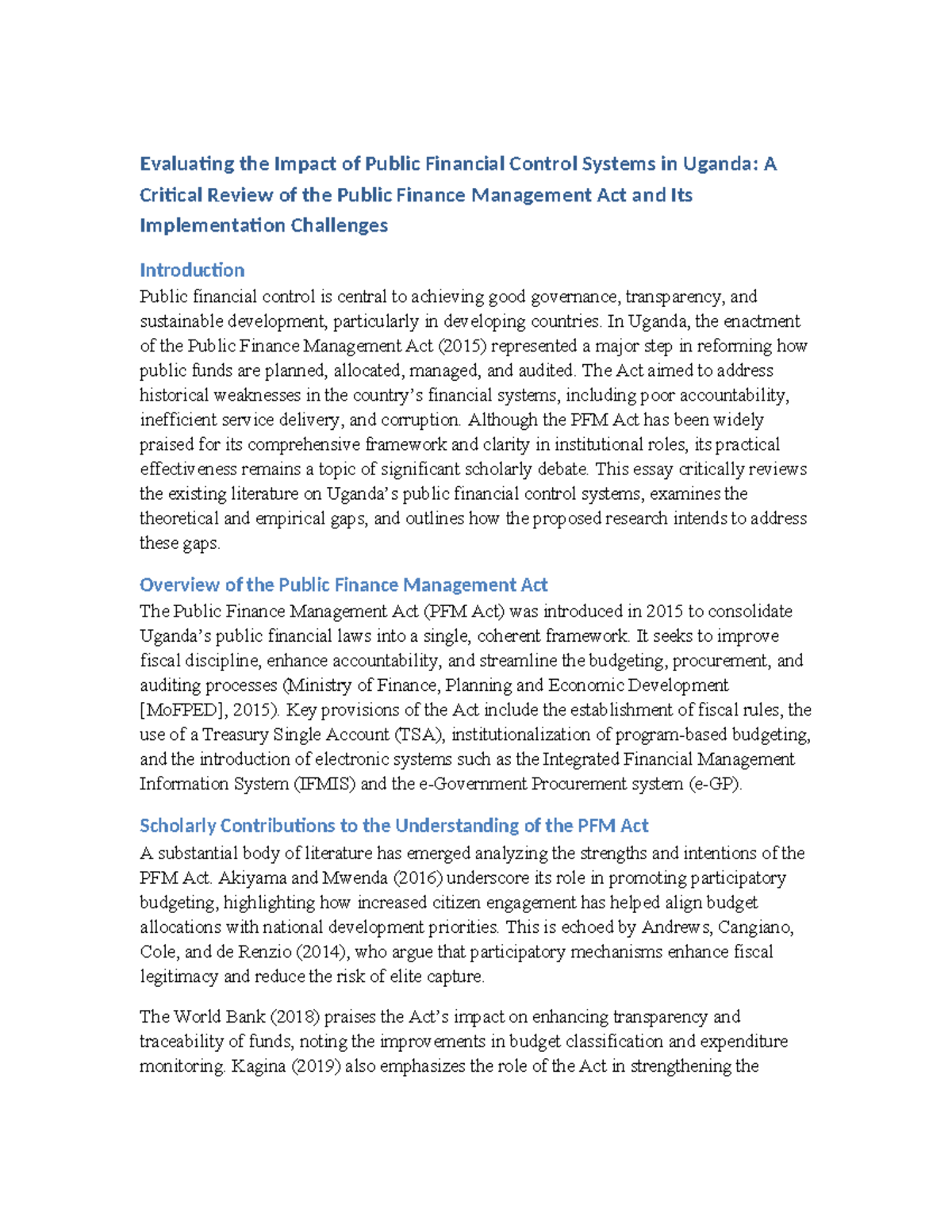 Public Financial Control in Uganda: A Literature Review on PFM Act ...