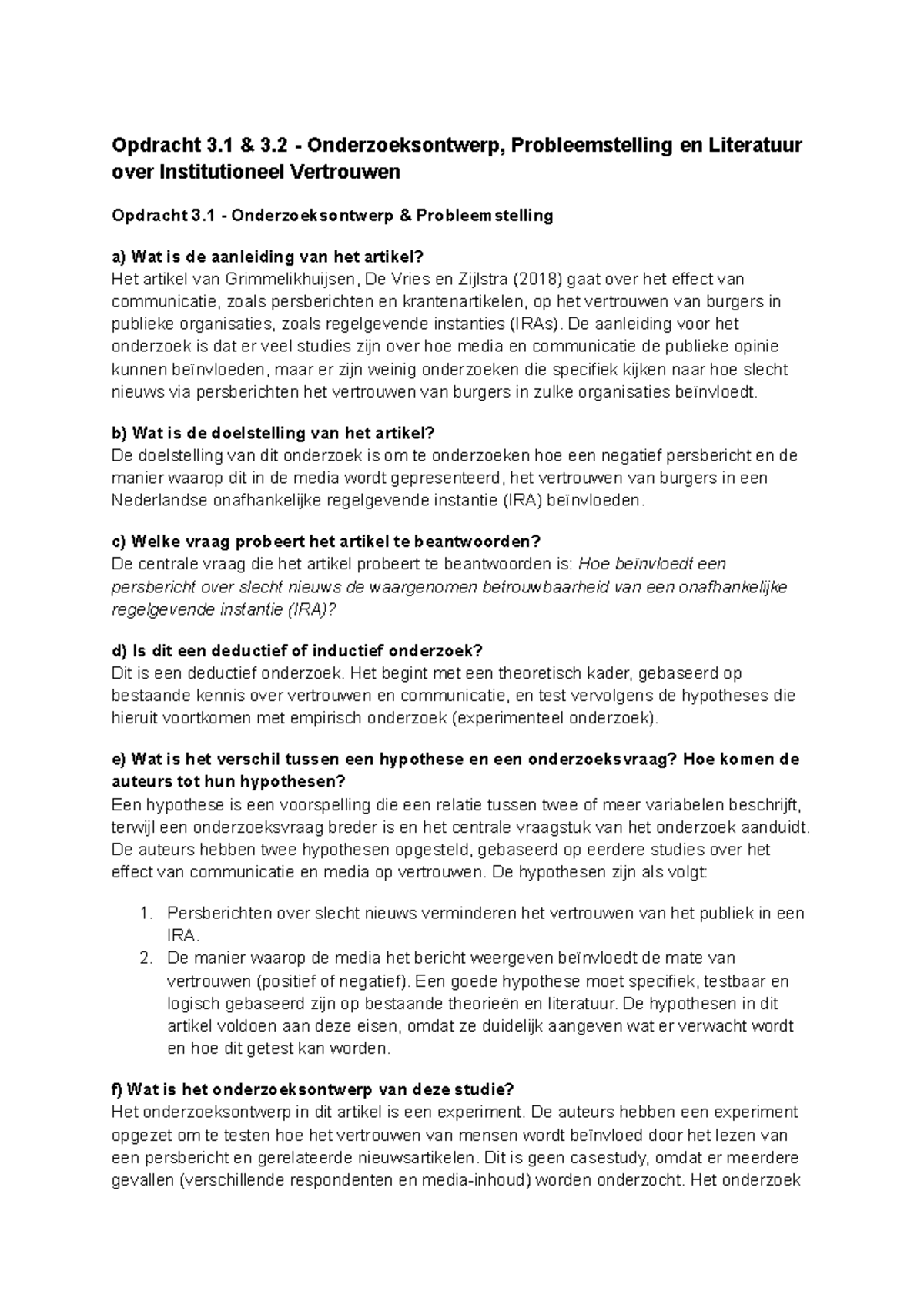 Onderzoeksontwerp en Probleemstelling: Institutioneel Vertrouwen ...