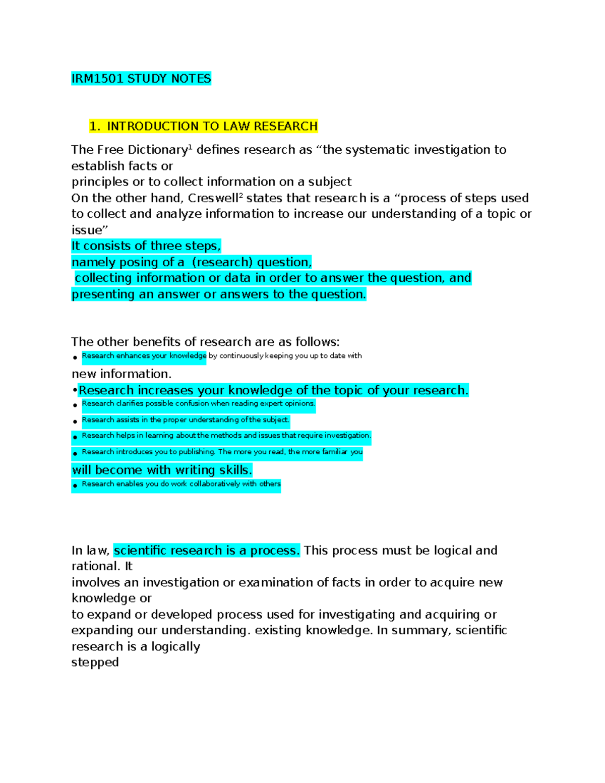IRM1501 Study Notes: Introduction to Law Research and Methodologies ...