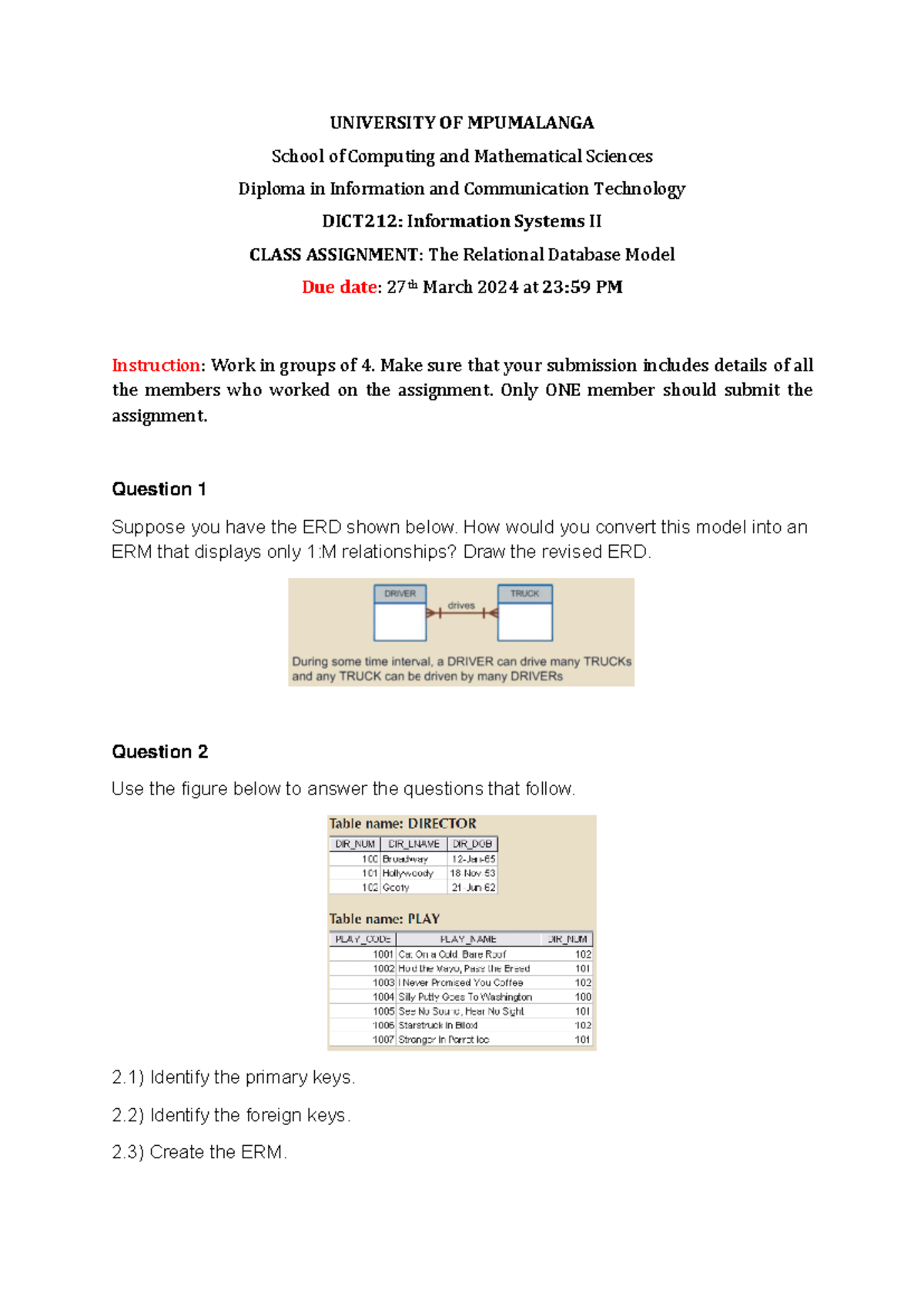 Class Assignment 2 2024 - UNIVERSITY OF MPUMALANGA School of Computing ...