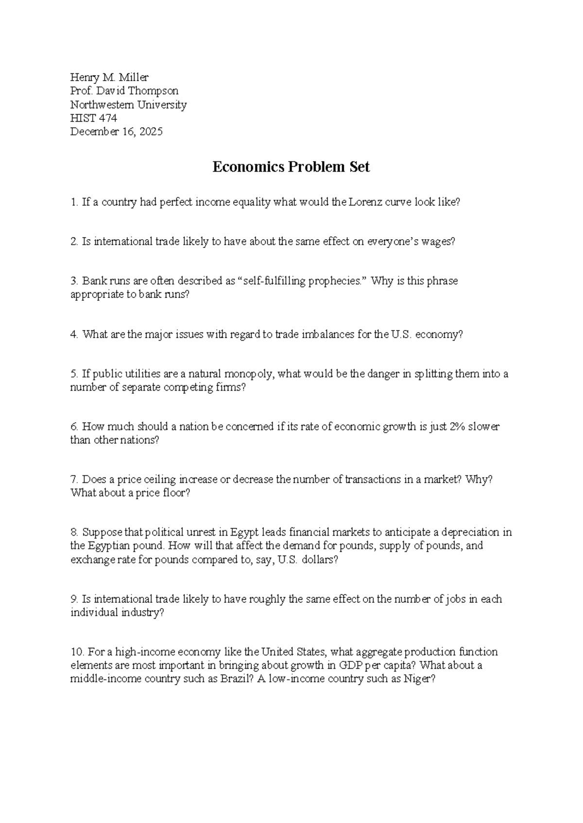 HIST 474 Economics Problem Set 1: Key Issues & Concepts - Studocu