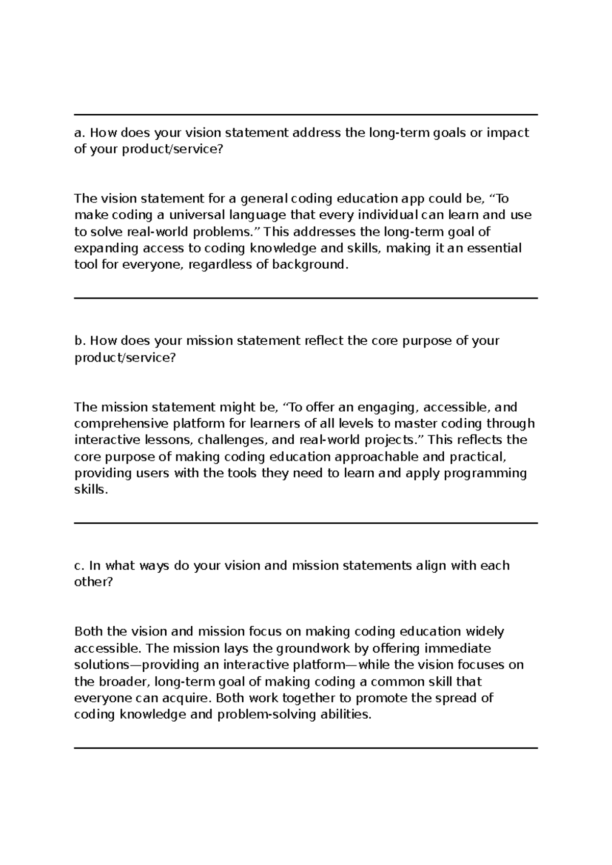 Hơm quốc 2 - Tkrirkrr - a. How does your vision statement address the ...