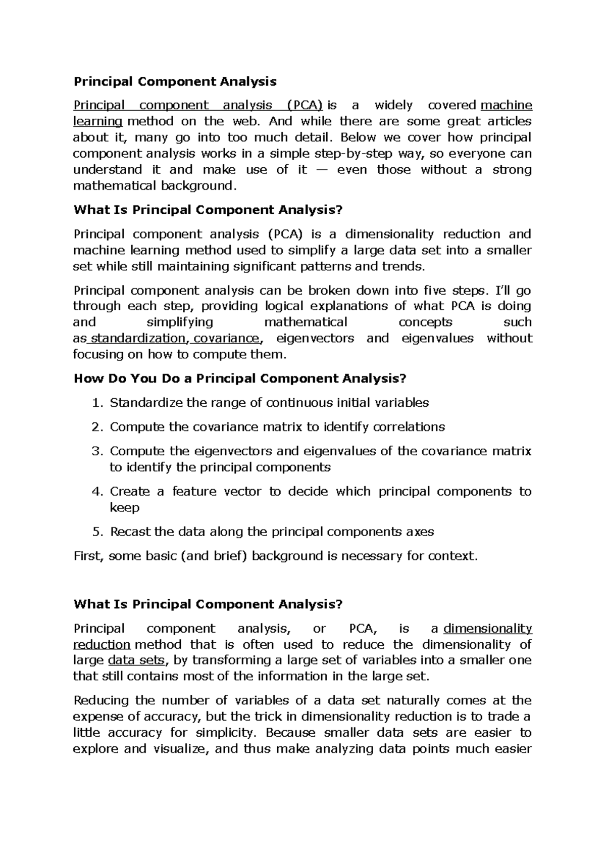PCA - ML Notes: Simplified Guide to Principal Component Analysis - Studocu